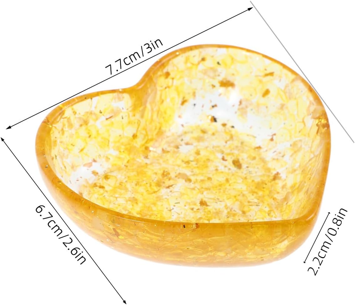TEHAUX Candle Holder Handpolished Yellow Decorative Candle Cup Bowl Resin Heart Shaped with Natural Crystal Stones Built to Last Romantic Ambiance for Living Room Home Decor