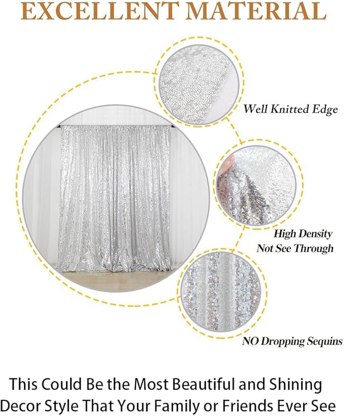 ShiDianYi Premium Sequin Photography Backdrop 6x8FT - Silver Sparkling Studio Background for TikTok/YouTube/Reels, Glitter Party Decor, Birthday & Wedding Photo Shoot