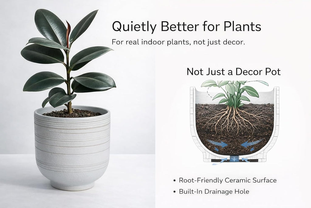 herduk large white ceramic planter for indoor trees shown in use