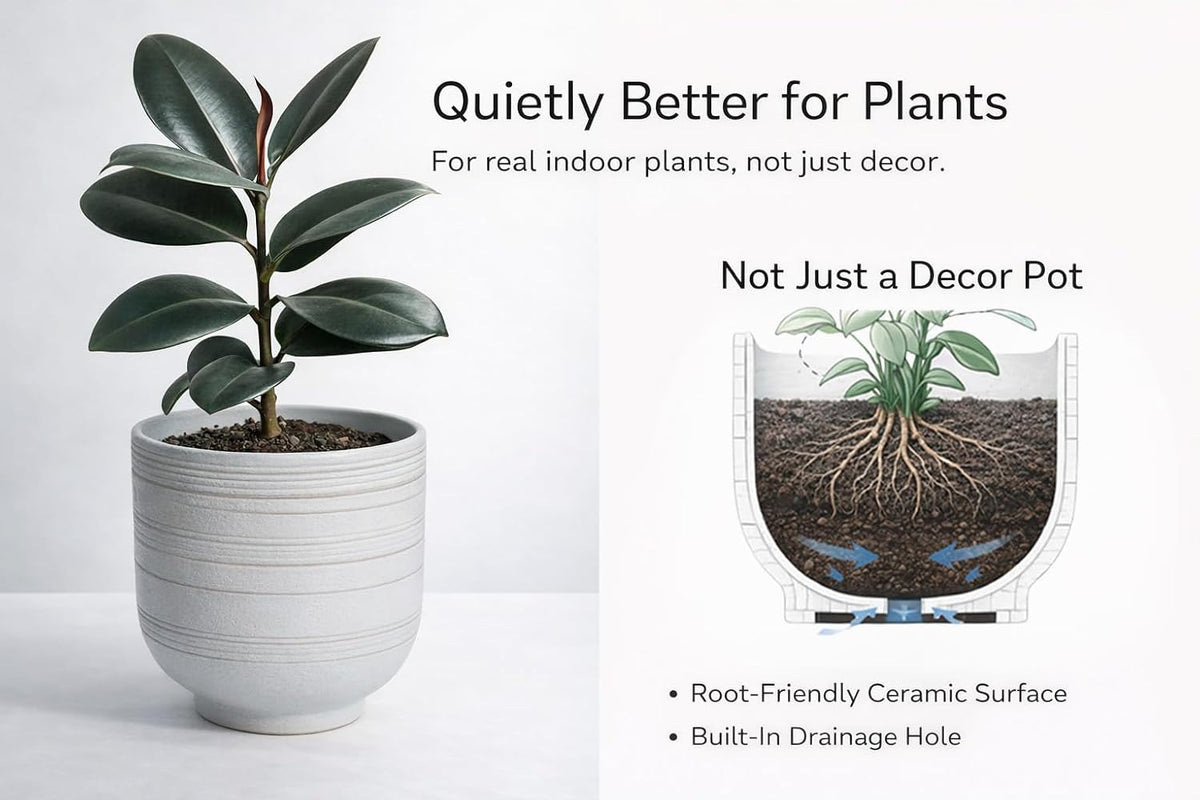 herduk large white ceramic planter for indoor trees shown in use