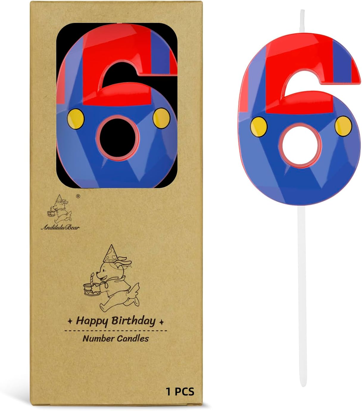 Blue Red Cartoon Game Candle Numeral Birthday Candles Cake Topper Decorations for Boys Girls Kids Cartoon Themed Party Supplies (Number 6)