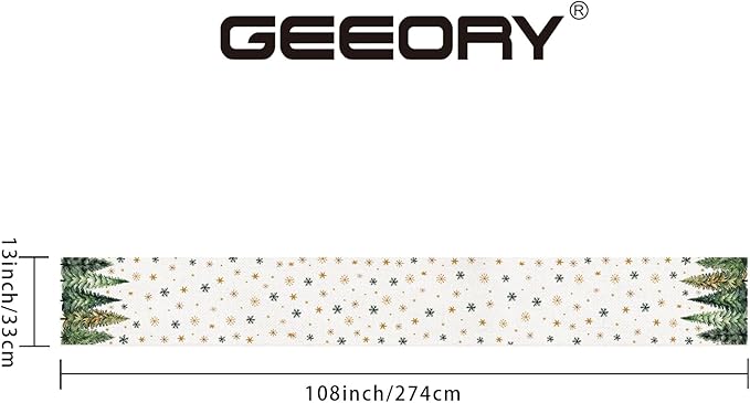 GEEORY Christmas Table Runner 13x108 Inch, Xmas Tees Snowflakes Holiday Decorative Farmhouse Table Decoration for Kitchen Dinning, Indoor Outdoor Dinner Party Decor (Light Green) GT166-108
