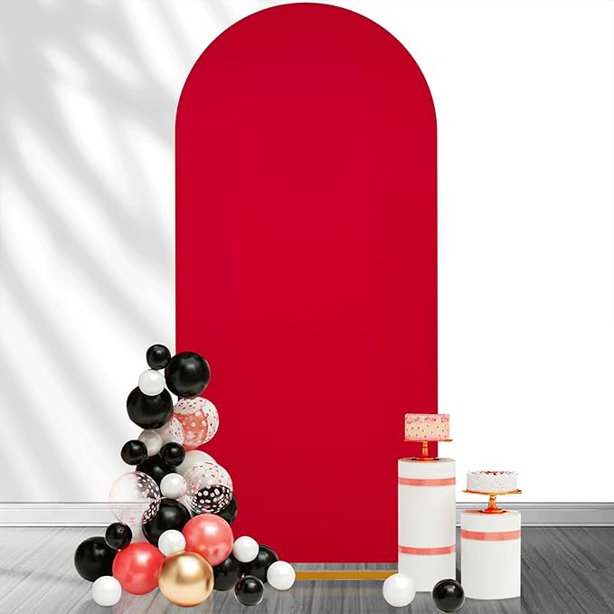 SoarDream Red Wedding Arch Backdrop Cover 6.6FT Spandex Fitted Red Wedding Arch Covers Round Top Chiara Arches Backdrop Cover Fabric for Birthday Balloon Party Decoration