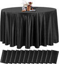 fani 12 Pack 120 Inch Black Satin Tablecloth - Premium Bright Silky Round Tablecloth Overlay Smooth Fabric Table Cover, Table Decoration for Wedding Party Banquet Events Restaurant Kitchen Dining