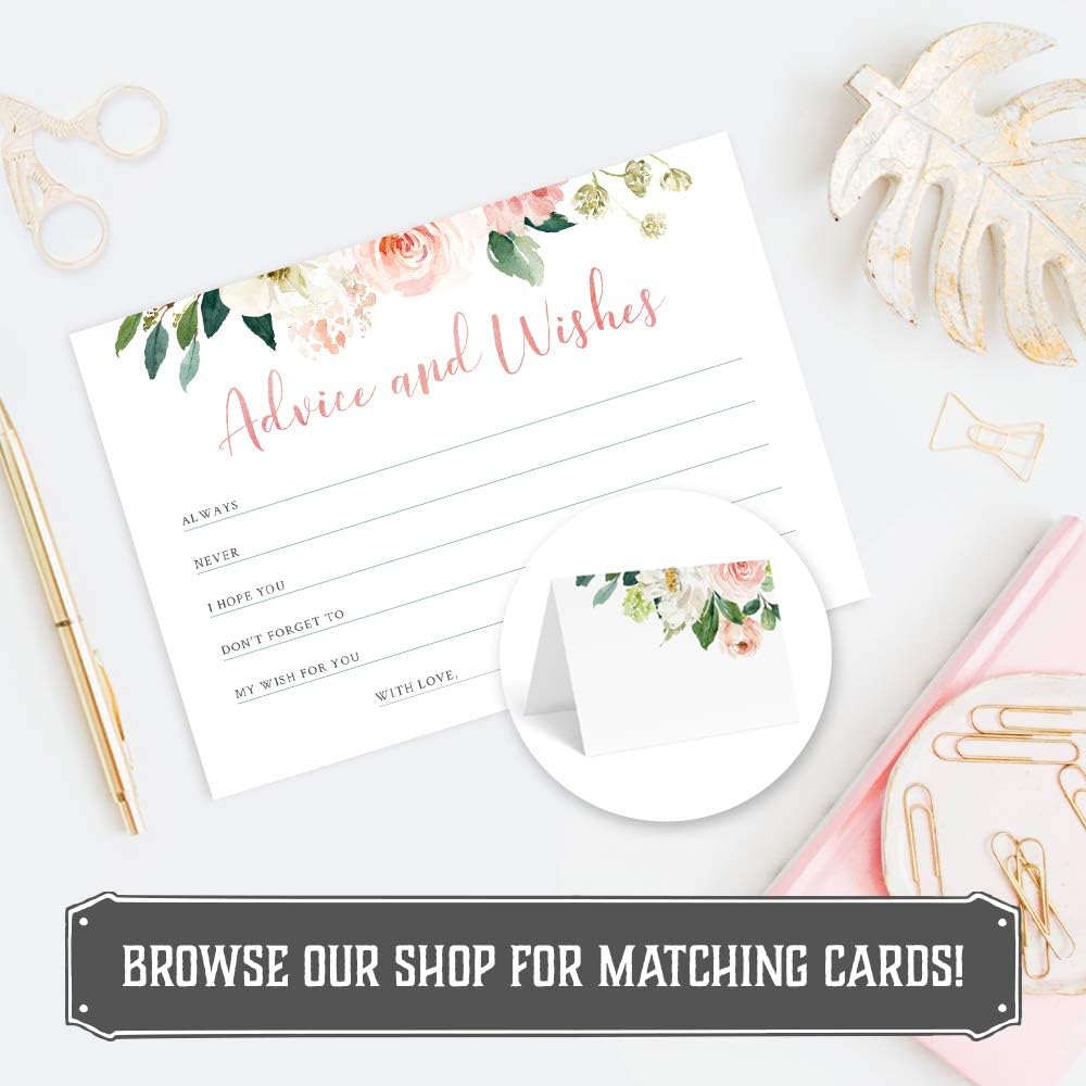 Set of 50 Advice and Wishes Cards - Double Sided Floral Cards, Perfect for the Bride and Groom, Baby Shower, Bridal Shower, Wedding Shower, Graduation Party, Retirement Party, Anniversary