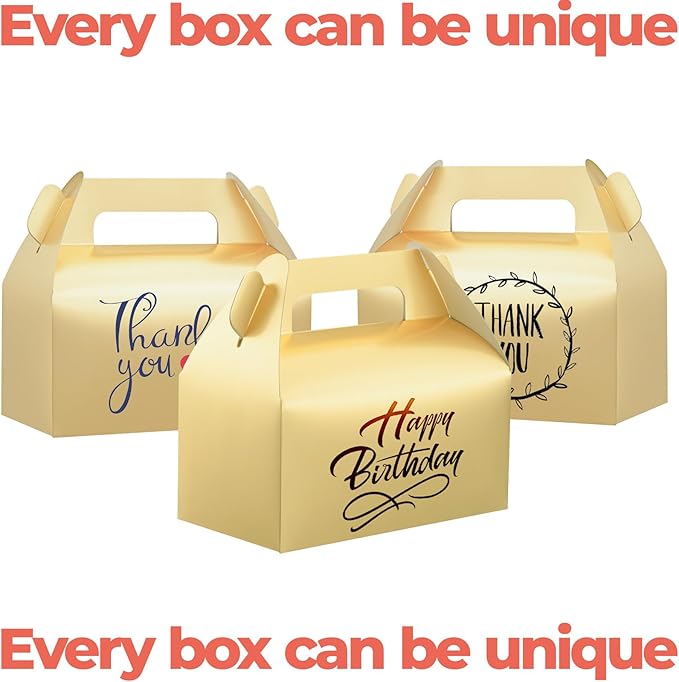 UnicoPak 30 Pack Gold Gable Treat Boxes, Party Favor Boxes, Gift Boxes for Kids, for Snacks, Candy, Toys, Birthday Party, Wedding, Halloween, Christmas – 6.5x3.5x3.5 Inches