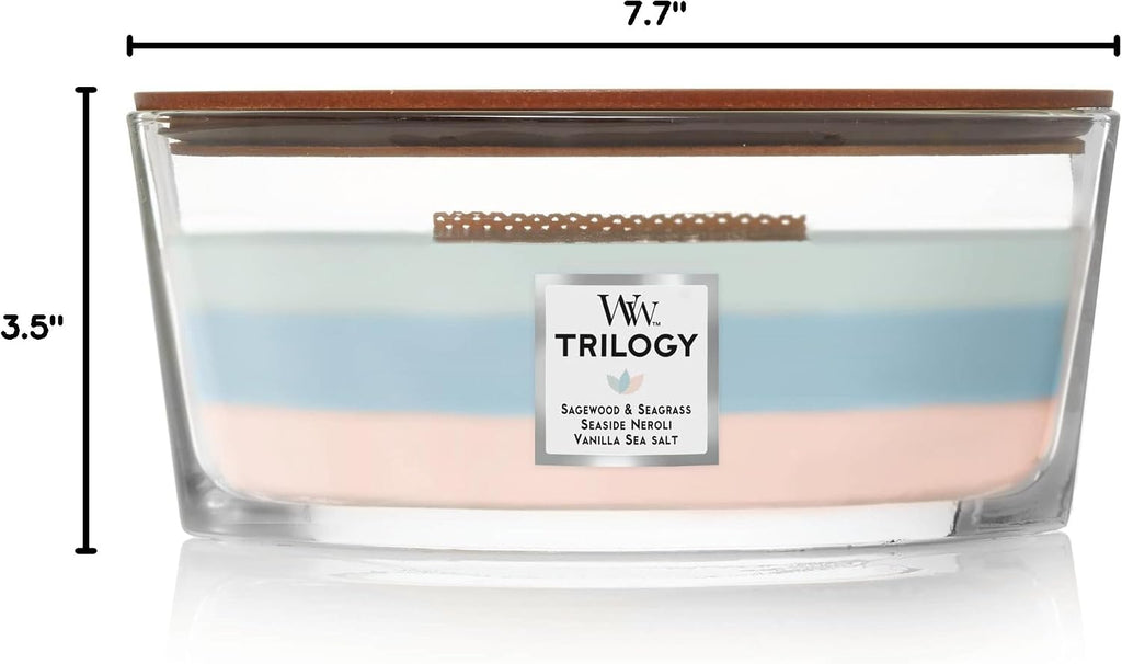 WoodWick Oceanic Trilogy Gifts for Women and Men, 16 oz Ellipse Trilogy Candle with Crackling Wick