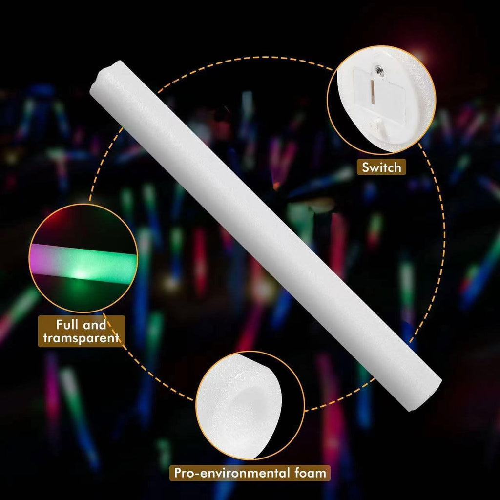 SHQDD 44 PCS Foam Glow Sticks Bulk with 3 Modes Colorful Flashing, Glow Sticks Pack, Foam Light Up Sticks, Glow in Dark Party Supplies for Wedding, Raves, Party, Halloween, 4th of July