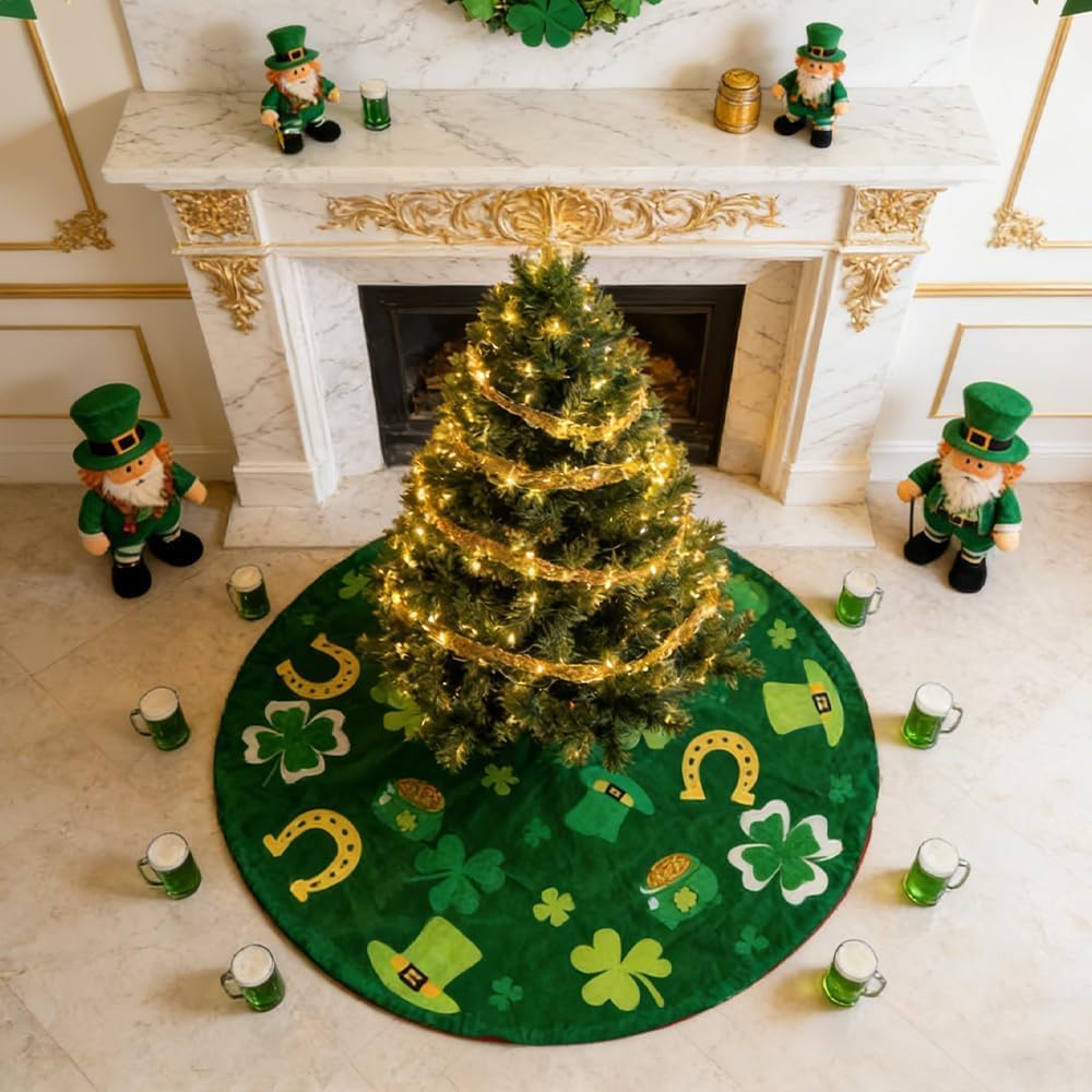 YEAHOME Valentines Day Decorations for Tree Skirt, 36" Love Heart Pattern Tree Skirts for Valentines Day Decor, Double-Sided St Patricks Day Clover Tree Skirt for Holiday Party Decorations
