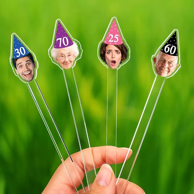 50 Pcs Personalized 50th To 90th Birthday Drink Stirrers With Photo Face, Custom Photo Cutout Stir Stick, 60th 70th 80th Birthday Party Decorations, Decor For Retirement, Graduation Parties