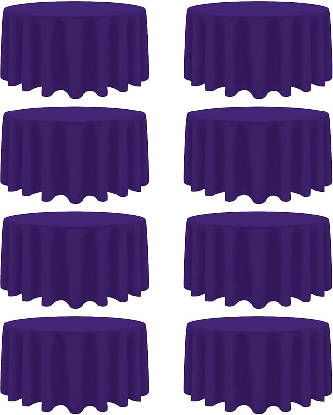 8 Pack Purple Round Tablecloth 90 Inch Stain and Wrinkle Resistant Round Purple Table Cloth Reusable and Washable Polyester Fabric Table Covers for Buffet Wedding Party and Banquet