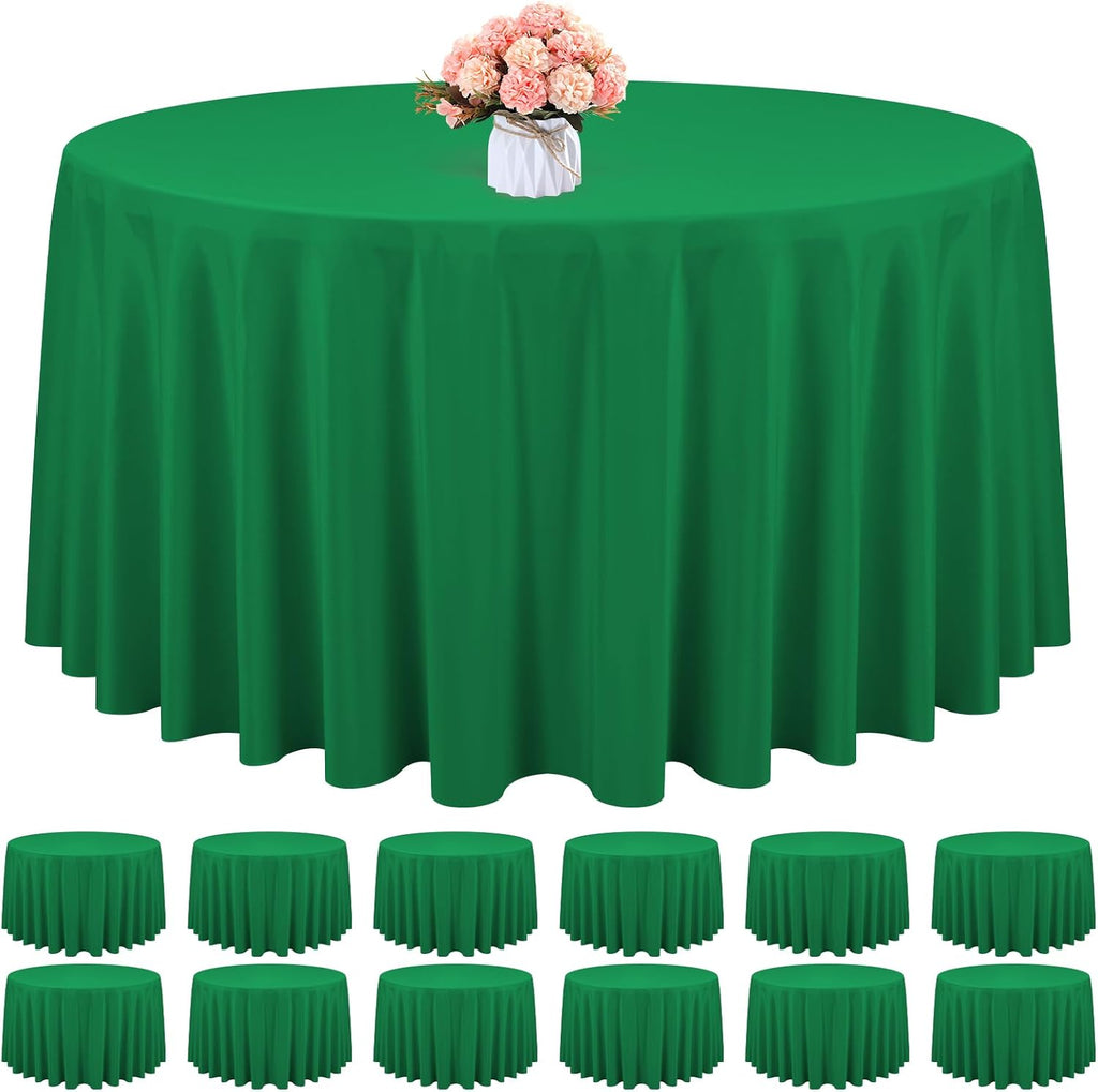 12 packs 120 inch green round polyester tablecloths, main product view