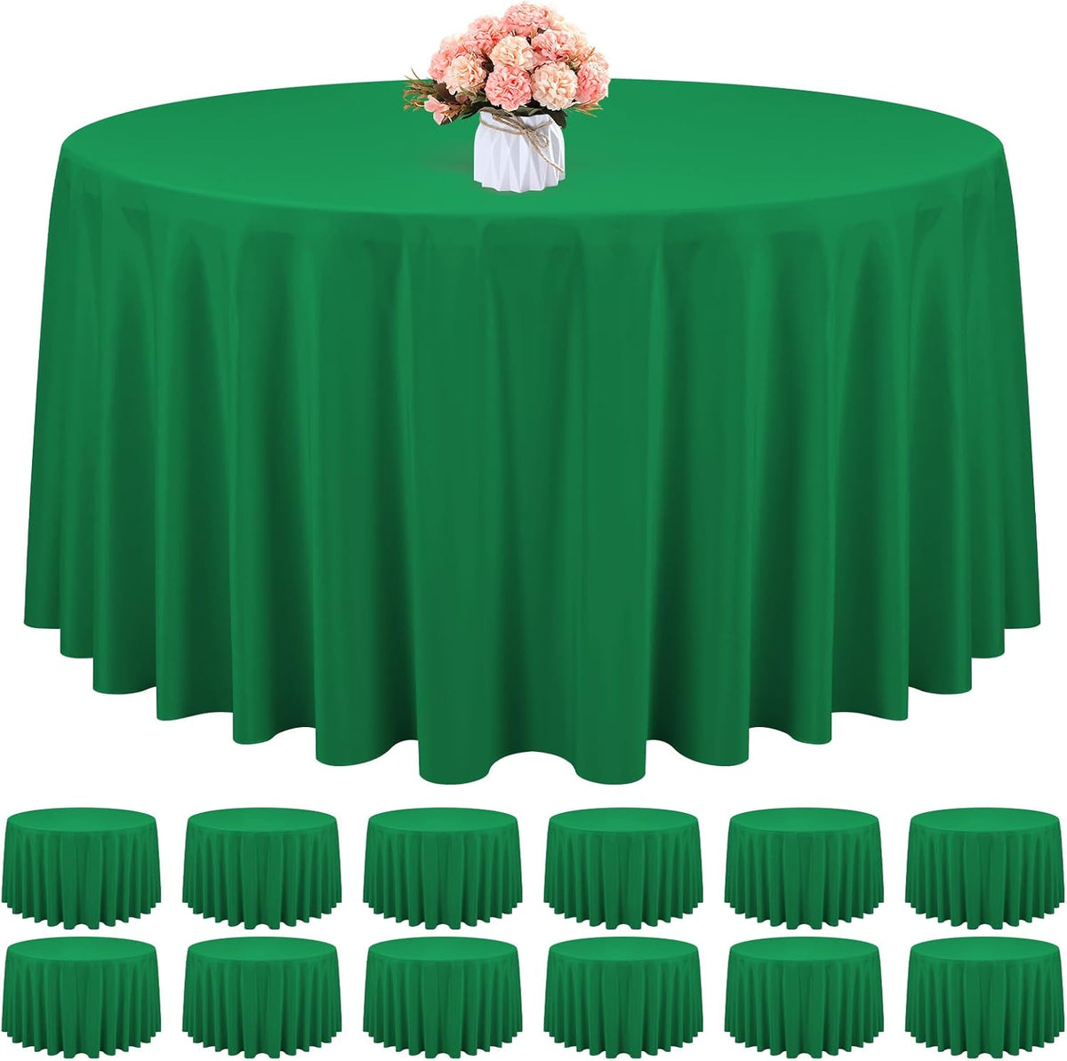 12 packs 120 inch green round polyester tablecloths, main product view