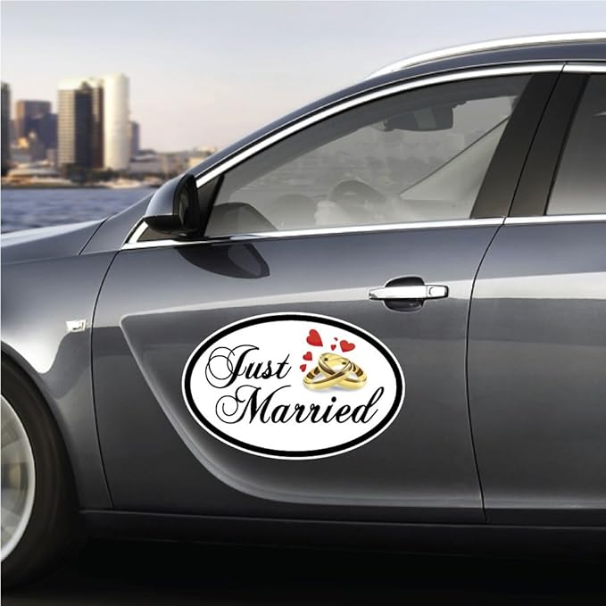 VictoryStore Magnets - Just Married Oval Car Magnet, Set of 2, Size 18 inches x 24 inches