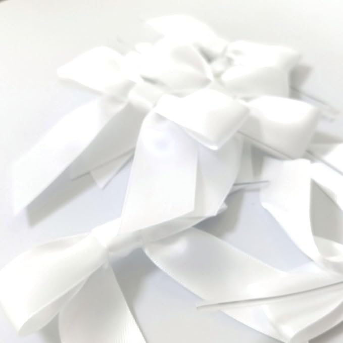 36pcs 3-1/2" White Satin Ribbon Bows with Twist Ties for Big Ribbon Bows for Gift Wrapping Packing Wedding Accessories Decoration (White)