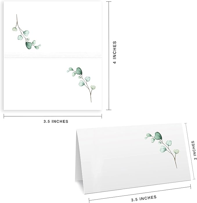 Watercolor Place Cards for Wedding or Party, Seating Place Cards for Tables, Scored for Easy Folding, 100 Pack, 2 x 3.5 Inches
