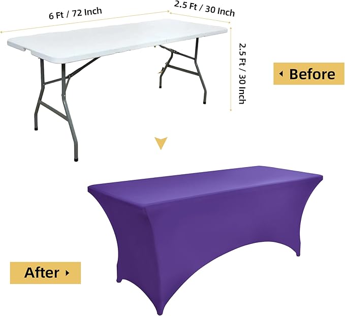 10-Pack 6ft Spandex Table Covers for Rectangle Standard Folding Tables - Wrinkle Resistant Stretch Tablecloths - Ultimate Fitted Table Protector for Parties, Banquet, Wedding