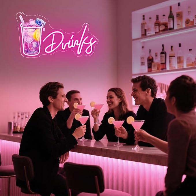 Drinks Neon Signs for Wall Decor,Cool Cocktail Glass LED Sign Art Wall Lights,Lemonade Drinks Neon Signs for Beer Bar Decor,Pub Party,Night Club,Man Cave,Business,Shop
