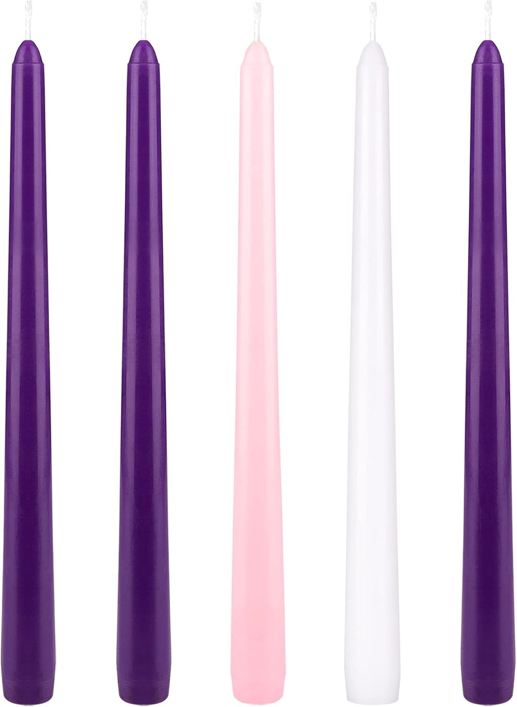 Mega Candles 5 pcs Unscented Christmas Advent Candles Set, Hand Poured Premium Wax Taper Candle 10 Inch x 7/8 Inch, Holidays, Occasions, Events, Festivitiess, Devotional, Church, Wreath, Party, Gifts