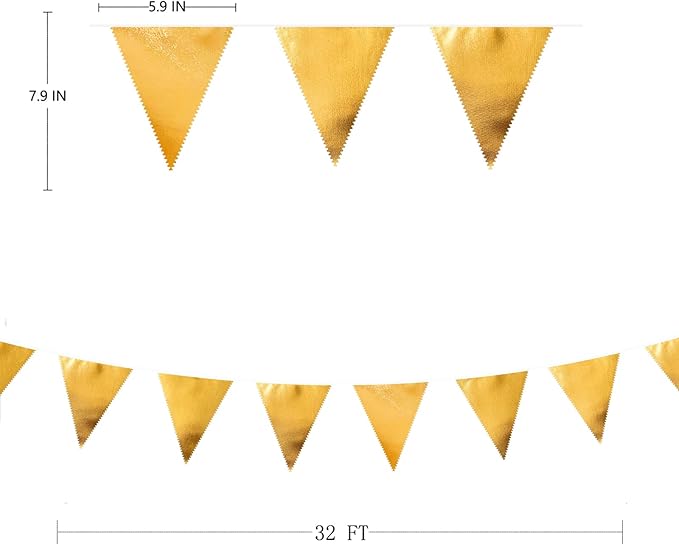 Gold Party Decorations Metallic Fabric Triangle Pennant Banner Gold Flag Bunting Garland for Graduation Birthday Wedding Anniversary Bridal Shower Bachelorette Engagement Hen Party Decoration Supplies