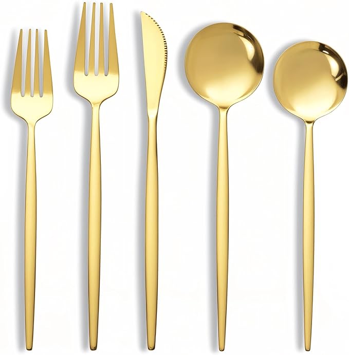 NOCCUR 40-Piece Gold Silverware Set for 8 - Stainless Steel Gold Flatware Set Include Knives, Spoons and Forks for Home/Party/Thanksgiving