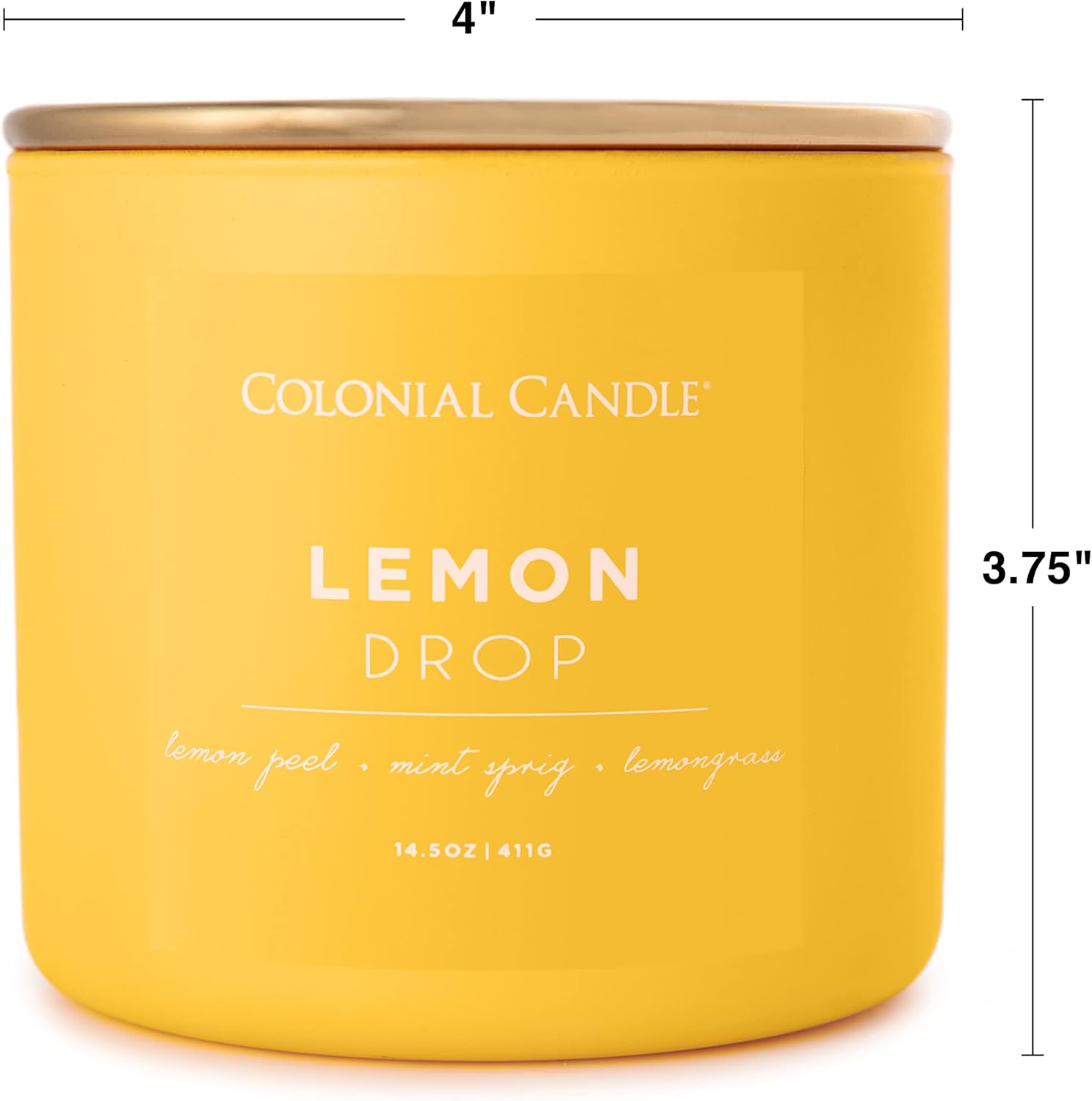 Colonial Candle Lemon Drop Scented Jar Candle, Pop of Color Collection, 3 Wick, 14.5 oz - Up to 60 Hours Burn
