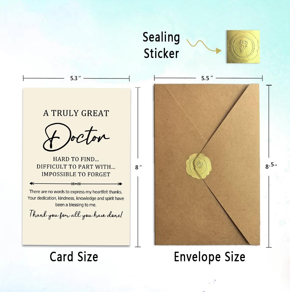 Doctor Thank You Card, Doctor Appreciation Card, Thank You Gift for Doctor with Kraft Envelope and Gold Seal Sticker