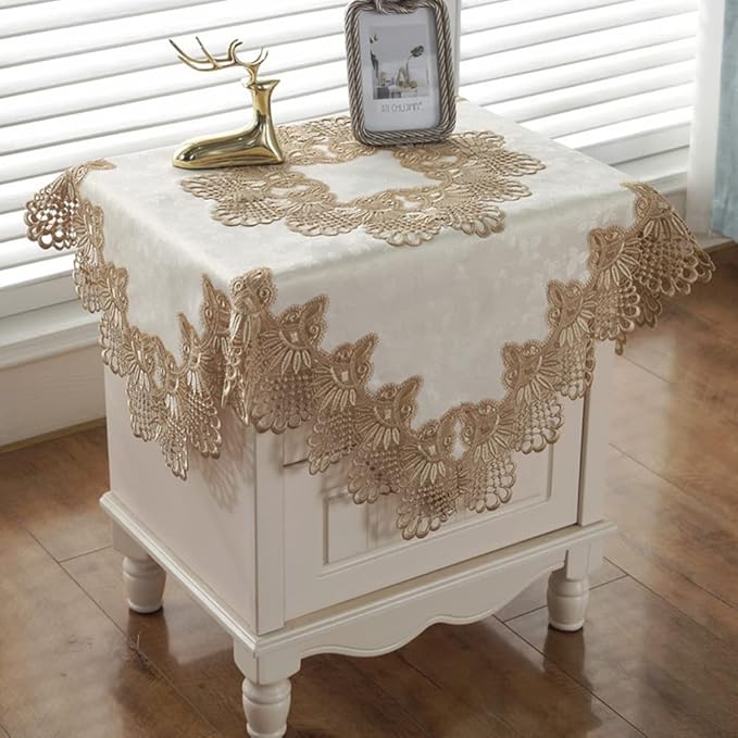 vctops Damask Lace Patchwork Tablecloth Luxury Square Small Table Cover Elegant Floral Embroidered Lace Table Cloth for Party Kitchen Dinning Picnic Decoration (Type B,32"x32")