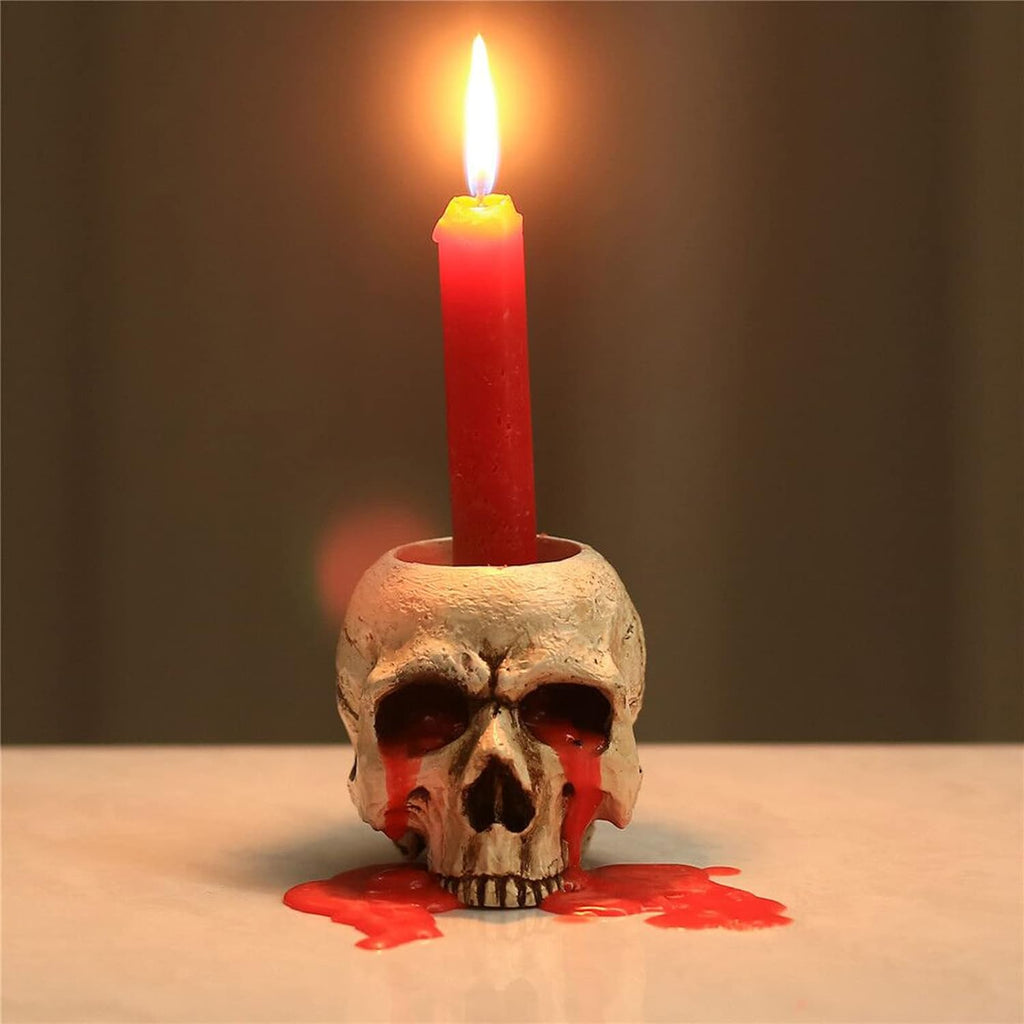 VICDUEKG Skull Candle Holder Skeleton Candlestick Holders Spooky Tealight Cup Gothic Decor Resin Candlestick Crafts for Halloween Christmas Home Party Graveyard Outdoor Bar Decoration, White, 1 Pieces