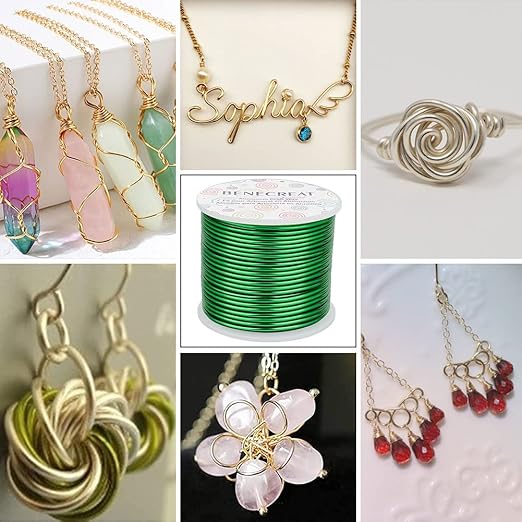 BENECREAT 12 Gauge 100FT Green Aluminum Wire Anodized Jewelry Craft Making Beading Floral Colored Wire for Sculpting Model Making, Floral Plant Gardening, Halloween Christmas Decor