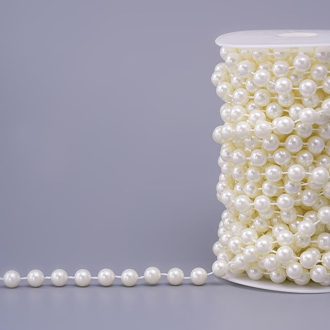 11 Yards/33Feet Pearl Garland Craft String Pearls, Faux Pearl for Wedding Party Decoration, Christmas Tree Decorations and DIY Crafts (Ivory, 10 mm 33 Feet)