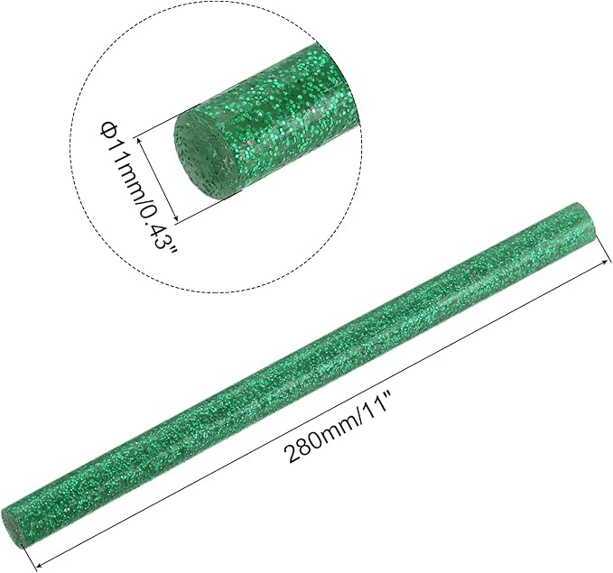uxcell 20pcs Hot Glue Sticks for Glue Gun 11mm/0.43-inch x 11-inch Mini Hot Melt Adhesive Glue Stick Glitter Green