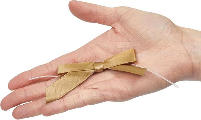 Juvale Satin Twist Tie Bows - Gold Twist Tie Bow Accents - Mini Ribbons for Crafts & Treat Bag Decor - 100 Pack, 3 x 2.5 in, 5.7 in Bands