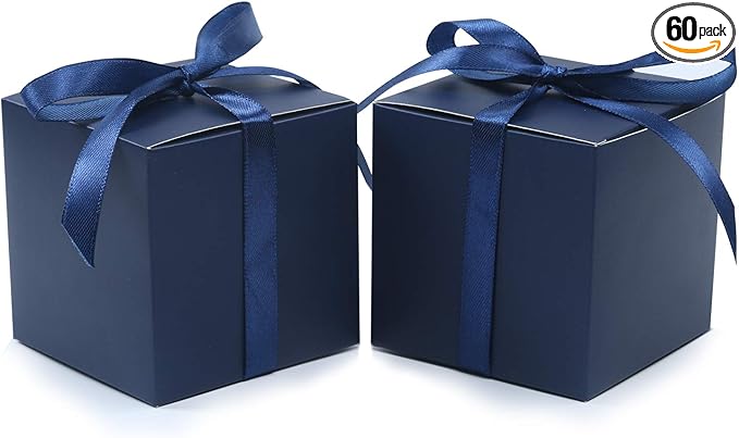 COTOPHER 60pcs Small Gift Boxes, Favor Boxes 2x2x2 inches Paper Gift Boxes with Ribbons Candy Box for Wedding Favors Baby Shower Bridal Shower Birthday Party (60pcs 2x2x2, Blue)