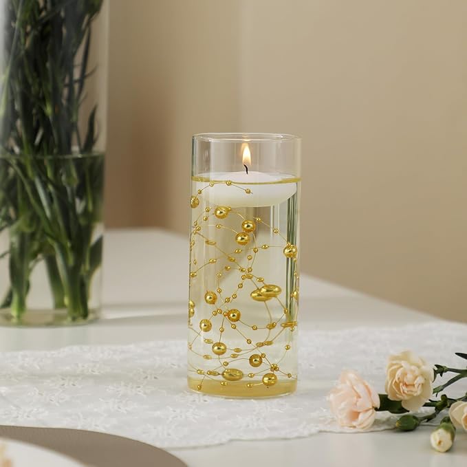 Set of 6 Glass Cylinder Vases for Centerpieces with 4 Pack Vase Filler 6 Pearl String 12 White Floating Candles for Centerpieces, Center Pieces for Table Wedding Party Home Decor 5, 6, 8 Inch
