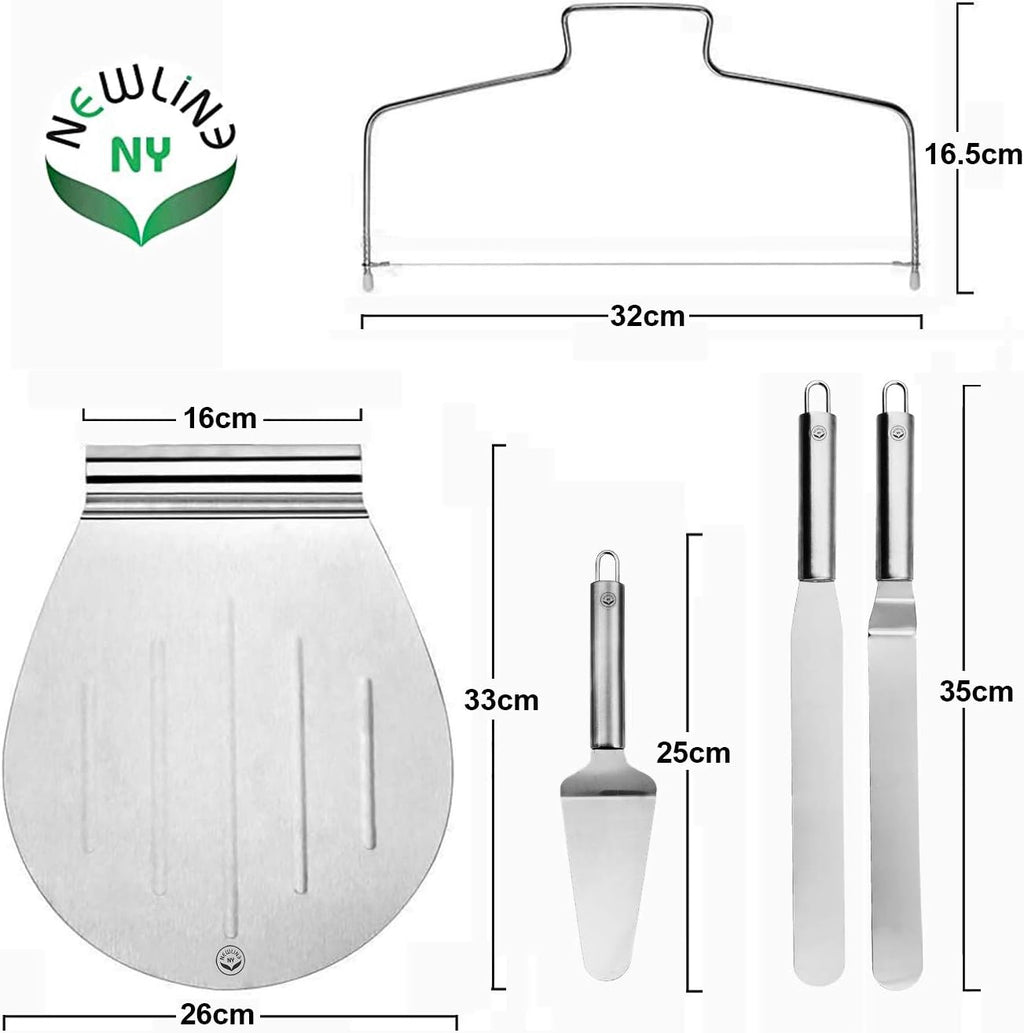 Stainless Steel Cake Customizing Decorating Serving 5pc set, Cake Server Lifter Slicer Straight & Offset Icing Frosting Spatulas