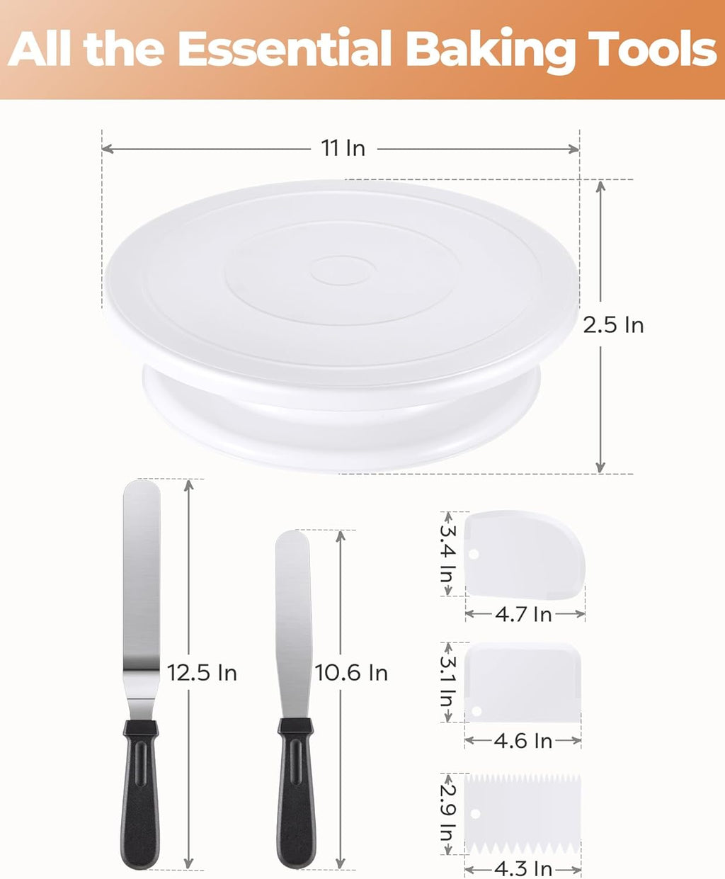 Kootek Cake Decorating Kit Baking Supplies Set Cake Turntable with 2 Frosting Straight Angled Spatula 3 Icing Smoother Scrapers Baking Accessories Tools for Beginners and Pros, Mother's Day, White