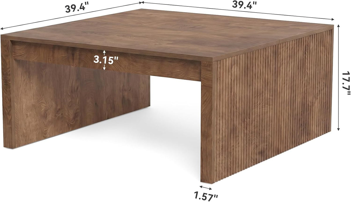 little tree 39.4" square fluted coffee table, mid-century, side view
