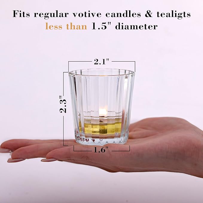 8pcs Vintage Ribbed Votive Candle Holders, Glass Candle Holder for Wedding Table Decor, Tea Lights Candle Holder for Table Centerpiece, Christmas, Holiday Decor