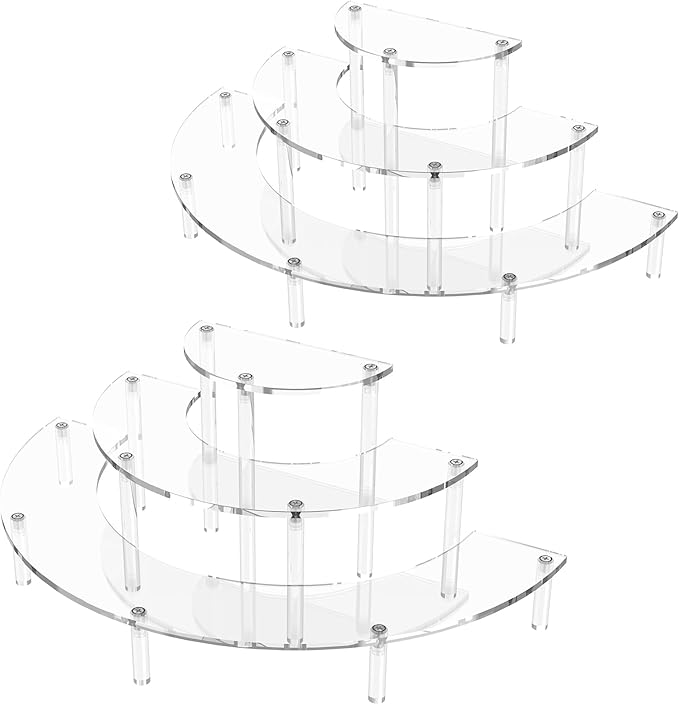 3 Tier Acrylic Display Risers 2 Pack, Half Moon Cupcake Stand, Clear Perfume Organizer, Dessert Stand for Display, Clear Display Stand for Food, Cupcake, Perfume, Collections
