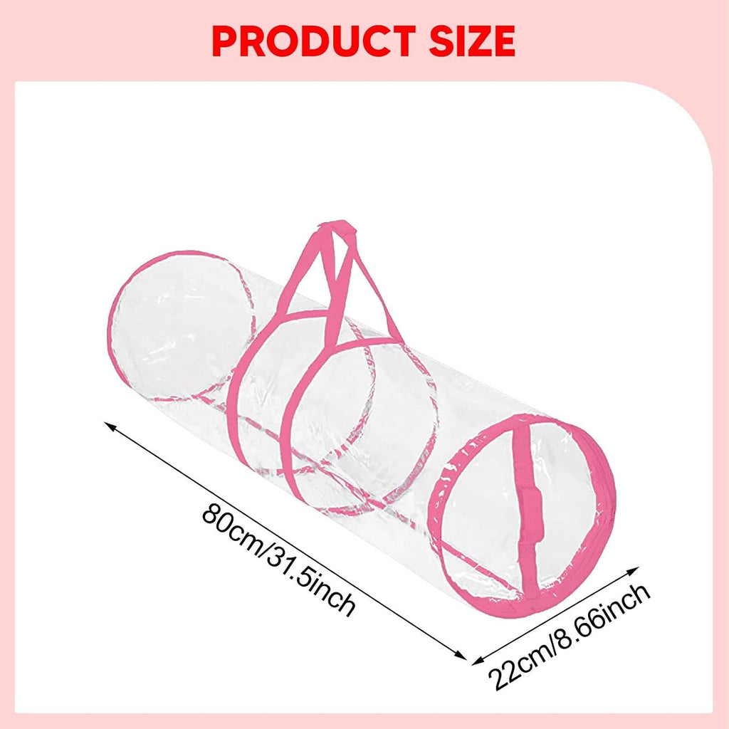 Fancyes Gift Wrap Organizer with Handle, Wrapping Paper Holder, 32" Clear PVC Storage Box, Large Capacity Gift Wrap Storage Containers, Underbed Storage for Holiday Decorations, Pink