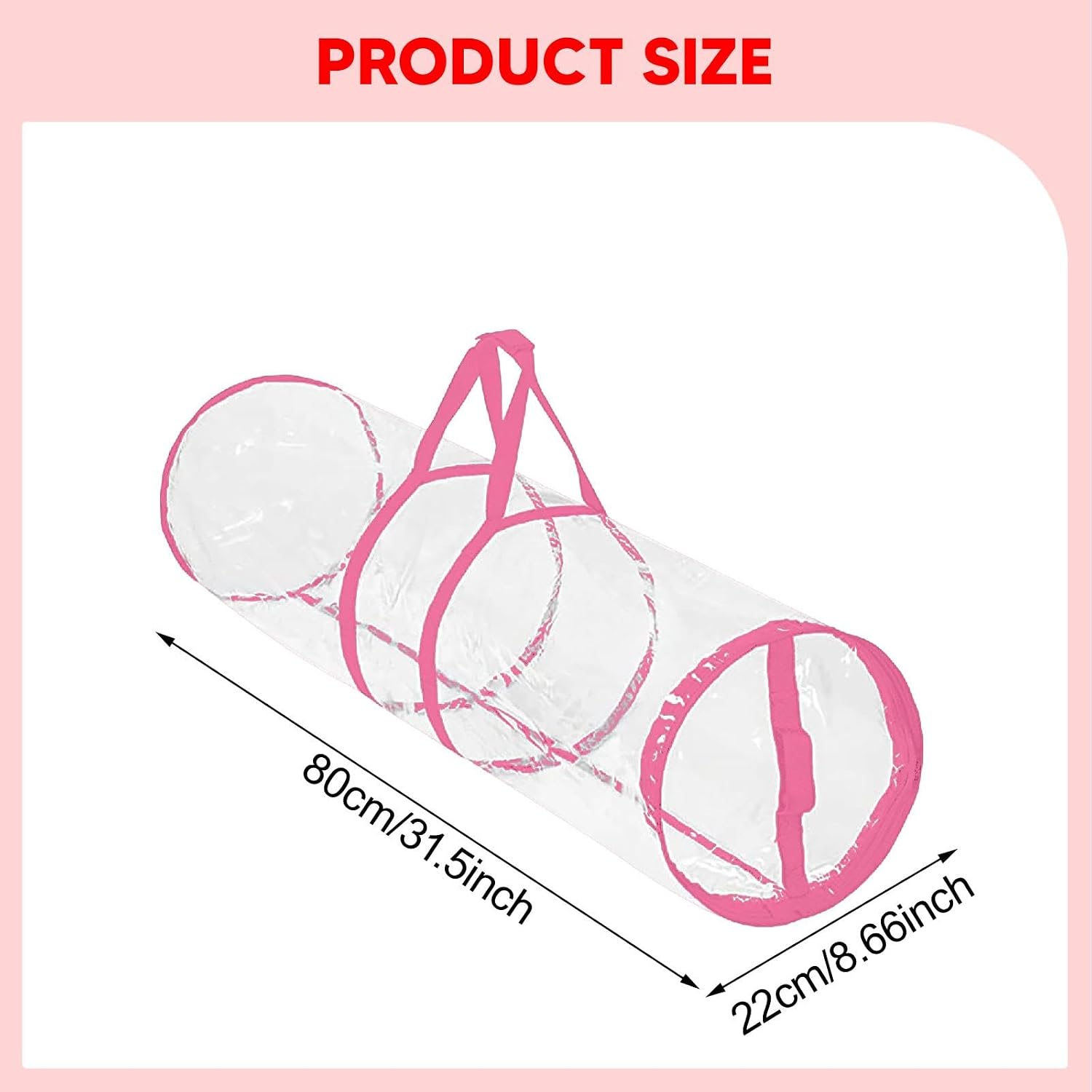 Fancyes Gift Wrap Organizer with Handle, Wrapping Paper Holder, 32" Clear PVC Storage Box, Large Capacity Gift Wrap Storage Containers, Underbed Storage for Holiday Decorations, Pink