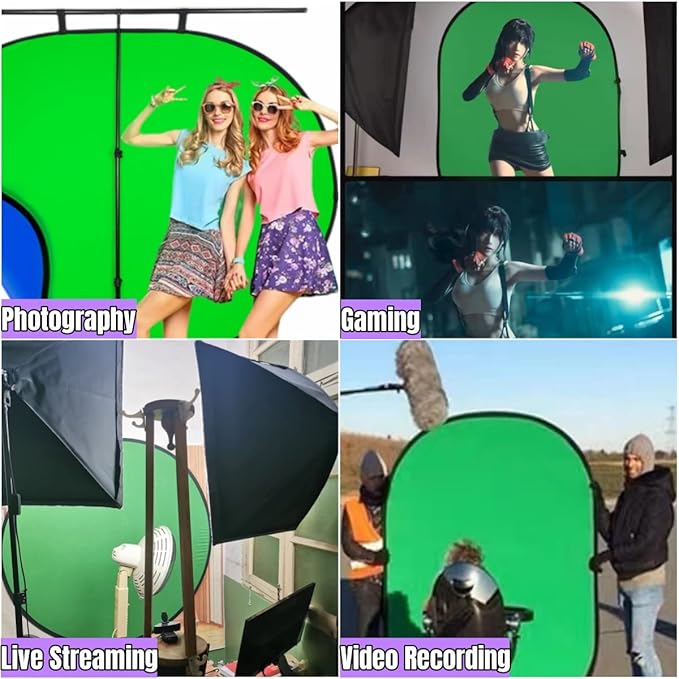 Blue Green Screen Backdrop Double Sided Collapsible Greenscreen Backdrop with Carrying Bag,Portable Pop Up Green Screen Background for Streaming Webcam 39.4 * 59.1"