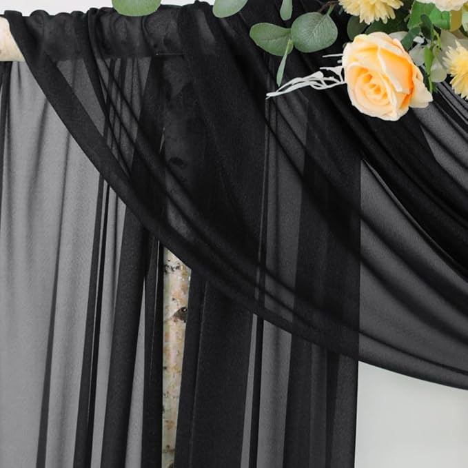 Socomi Black Sheer Gothic Wedding Draping Fabric 29" x 20Ft 4 Panel Outdoor Curtain Arch Drapes Extra Long for Bridal Baby Shower Ceremony Birthday Party Decor