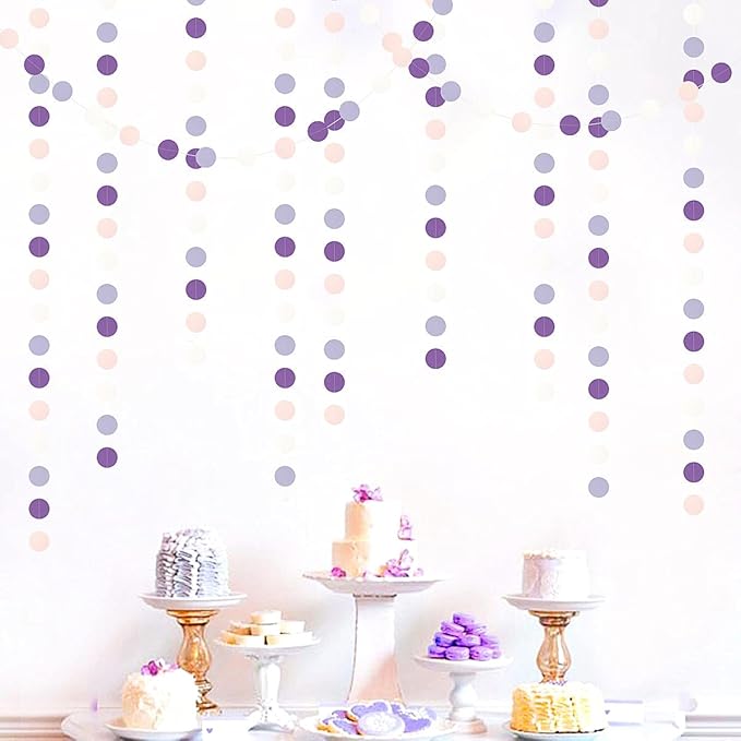 Purple-Pink White Party-Decorations Paper Garland - 52ft Lavender Birthday Streamers Banner, Lilac Baby Bridal Shower Wedding Bachelorette Hanging Supplies Decor Hugfond