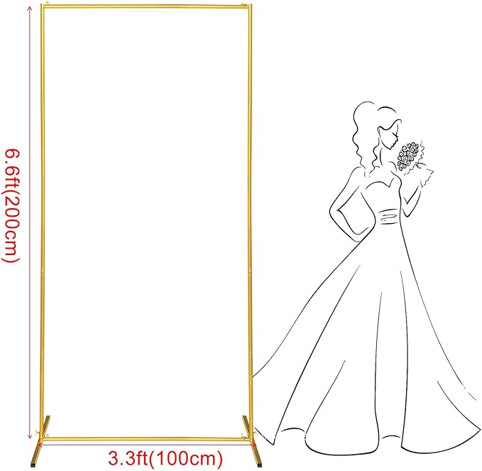 Metal Wedding Arch Backdrop Stand 6.6x3.3 FT Gold Square Balloon Arch Frame for Wedding, Birthday Party, Baby Shower Ceremony Decoration