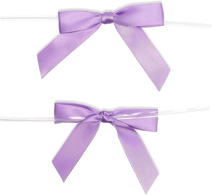 Bright Creations 100 Pack Purple Twist Tie Bows for Treat Bags, 3" Small Satin Ribbons for Craft Decoration, Gift Wrap, Themed Party Favors, Baked Goods - Purple Bow