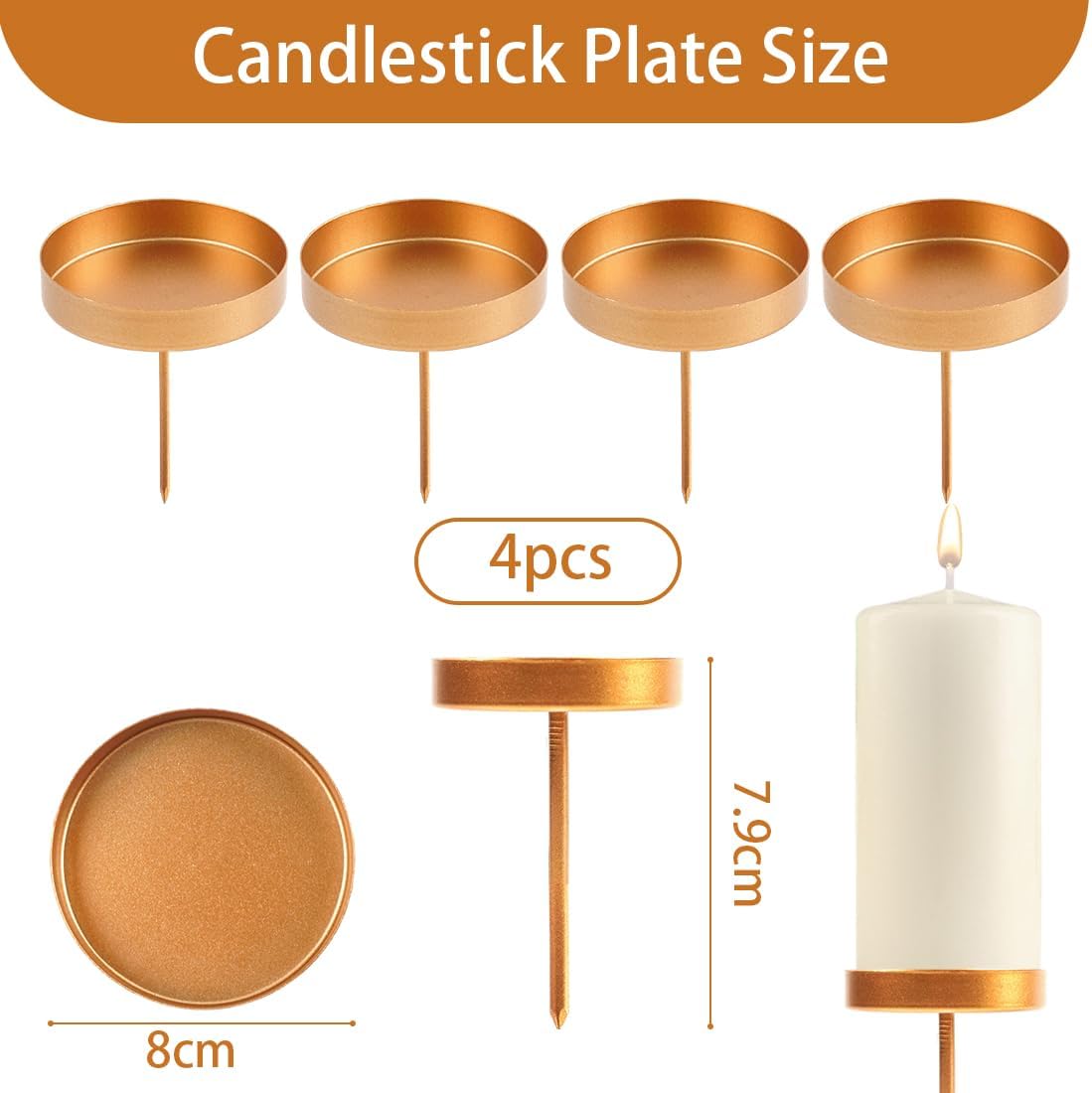 Gold Candle Holders Set of 4, 8 cm Christmas Advent Candlesticks, Candle Holders, Christmas Decoration, Metal Candle Holder, for Wreaths Garland Christmas Decoration