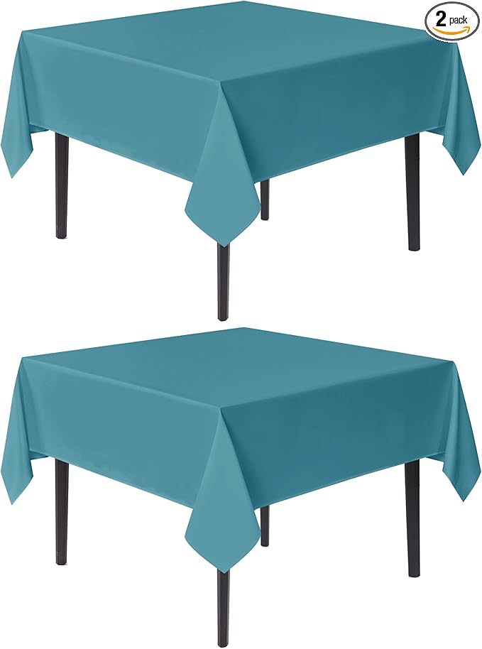 sancua Square Tablecloths 85x85 Inch, 2 Pack - Teal Fabric Table Cloth for Square or Round Tables, Washable Polyester Table Cover for Outdoor Party, Birthday, Buffet, Resturant