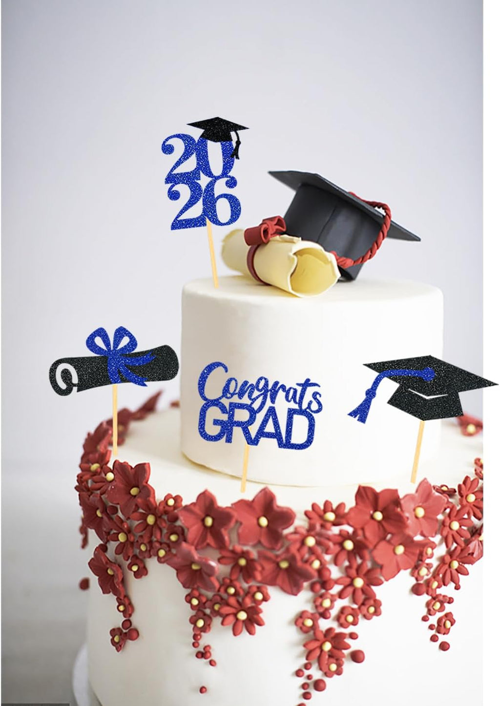 24Pcs Graduation Cupcake Toppers, Black and Blue Graduation Decorations Class of 2026 Cupcake Toppers (Black Blue)